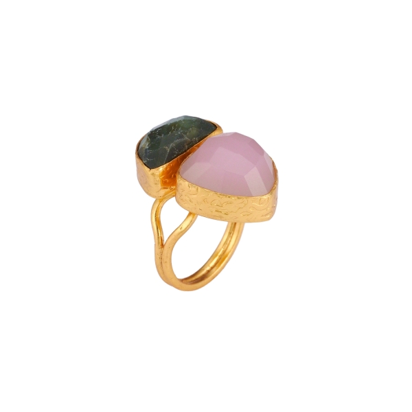 Ring made from brass, goldplated, with Rosequartz and Labradorite